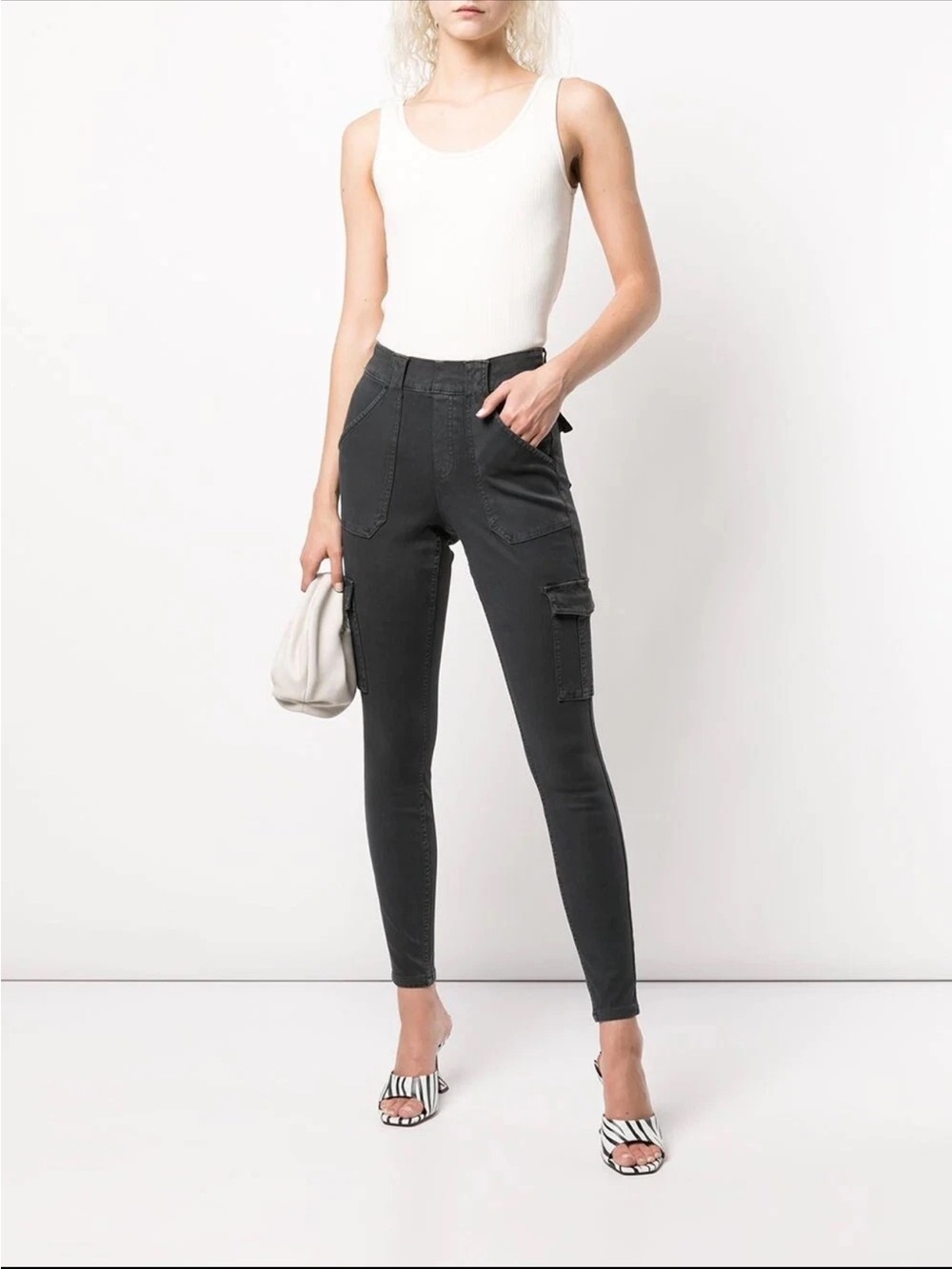 SPANX Stretch Twill Ankle Cargo Pants - 20311R - Washed Black - Large